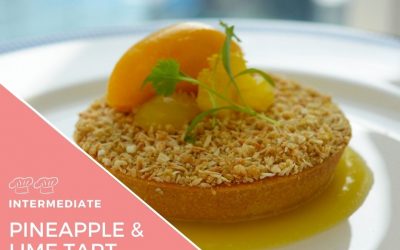 Recipe – Pineapple & Lime Curd, toasted ginger crumble, mango & lemongrass sorbet