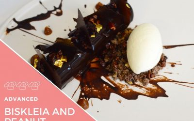 Recipe – Biskelia mousse with peanut caramel centre and milk ice cream